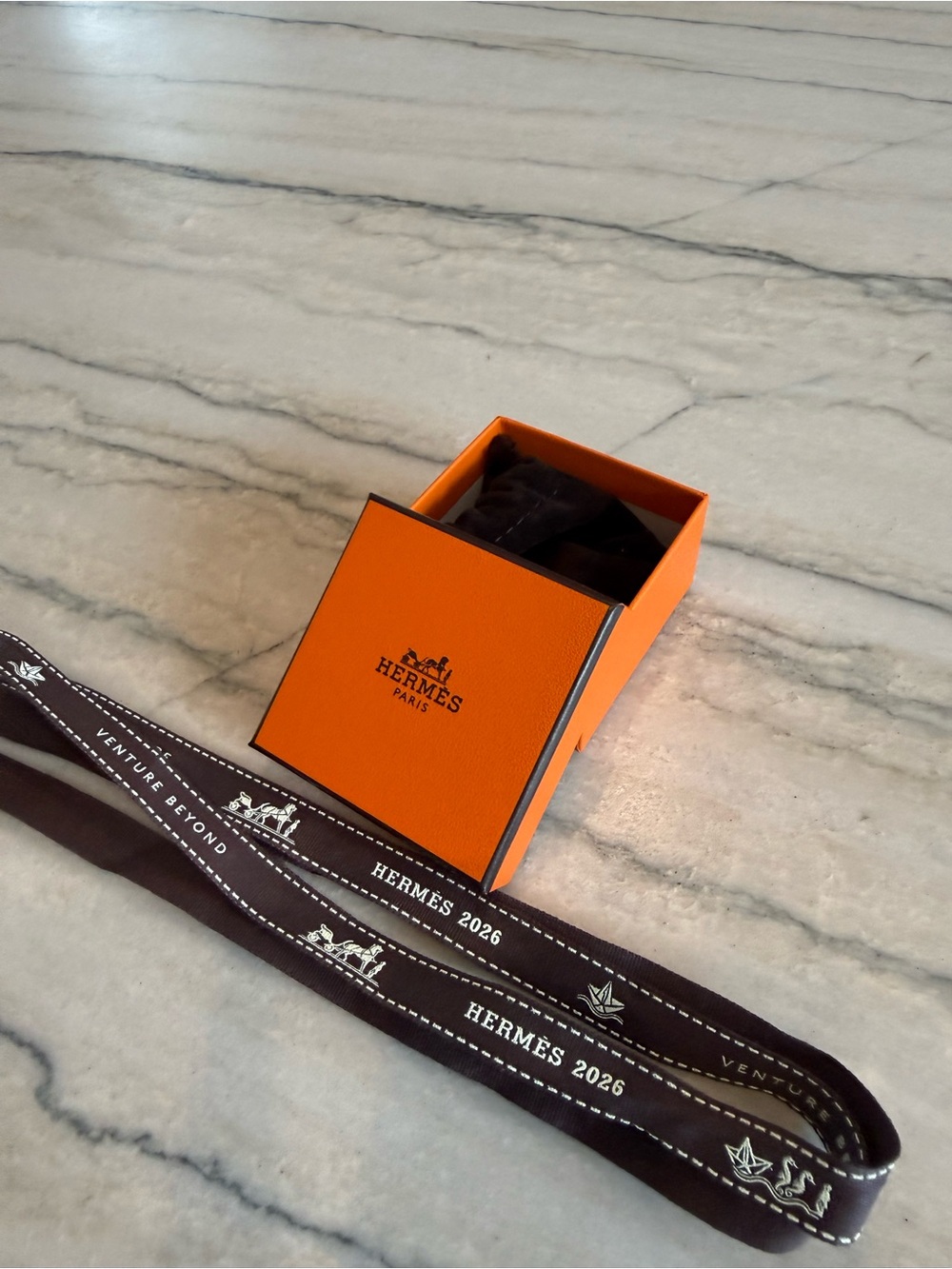 Hermes Jewelry Box Small With Ribbon and Velvet Pouch